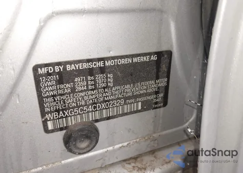 2012 BMW 528I z USA, uszkodzony, nr VIN WBAXG5C54CDX02329